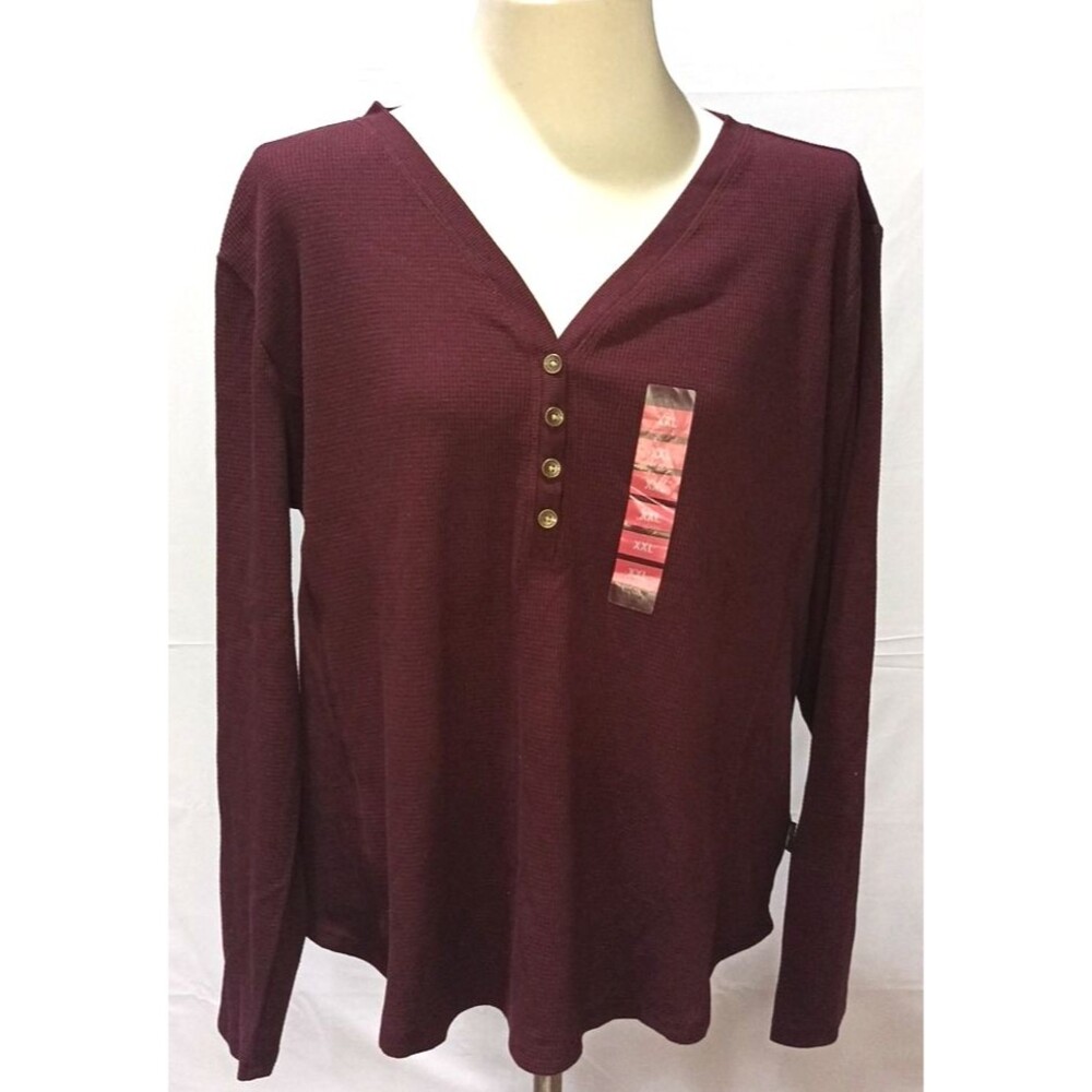 Women's Eddie Bauer Long Sleeve Maroon Shirt, Size XXL NWT Relaxed Fit V Neck